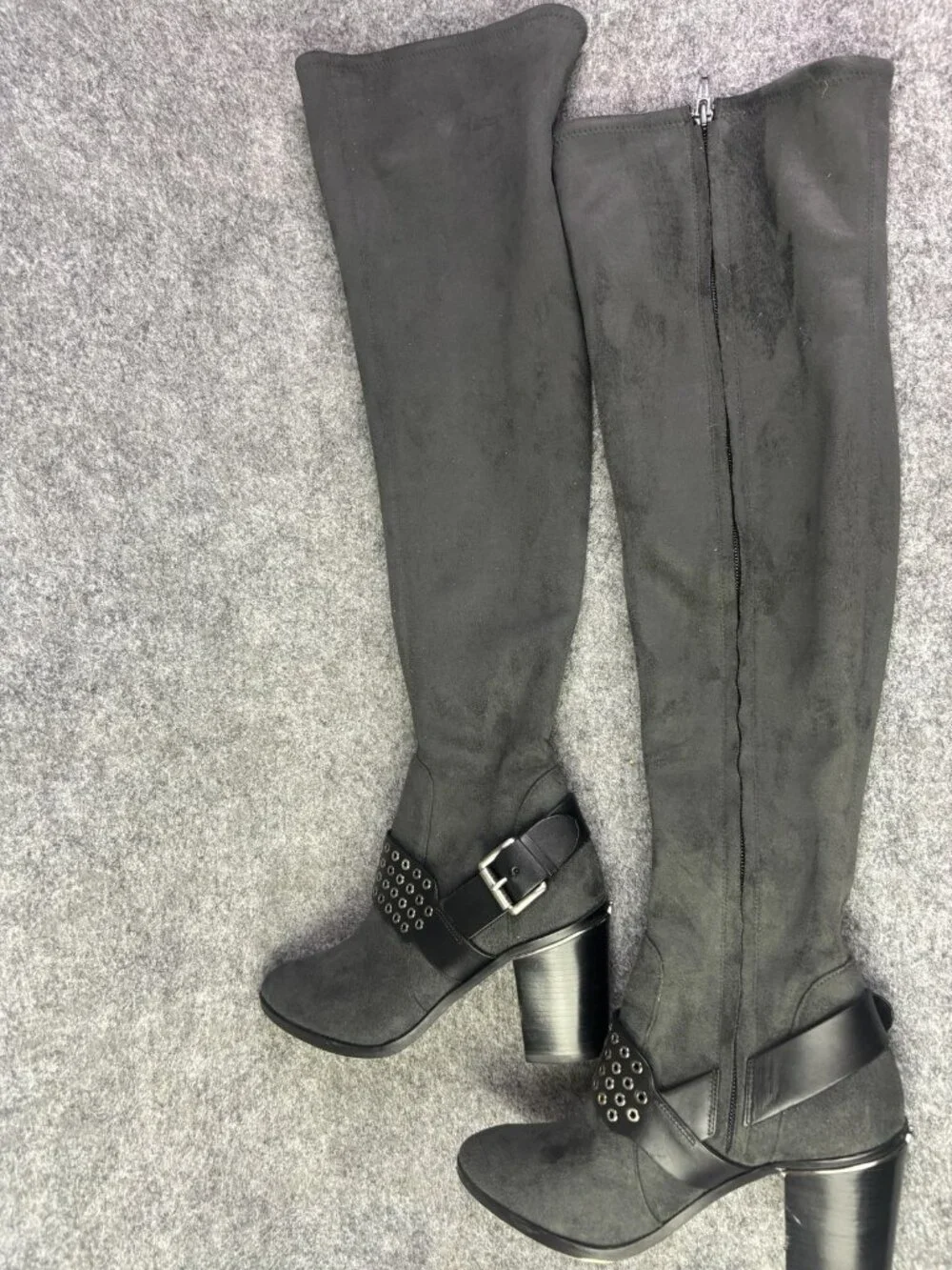 Michael Kors Boots Womens Size 7 Black Faux Suede Studded Knee High Block Heel - Picture 4 of 6